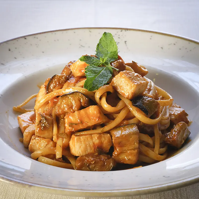 Pasta pesce spada e melanzane